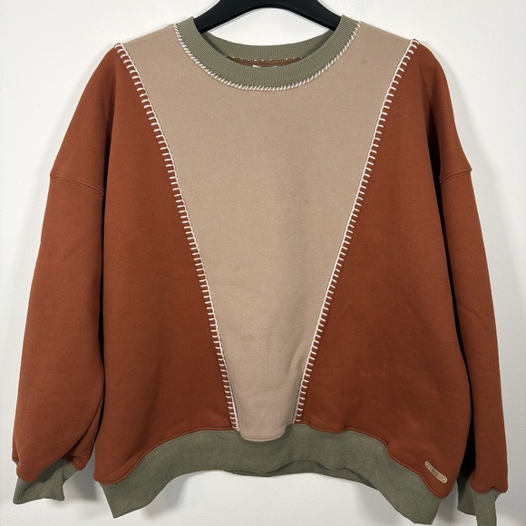 BKE Buckle Color Block Pullover Sweatshirt Large Olive Tan Rust Fall Warm - Picture 6 of 6